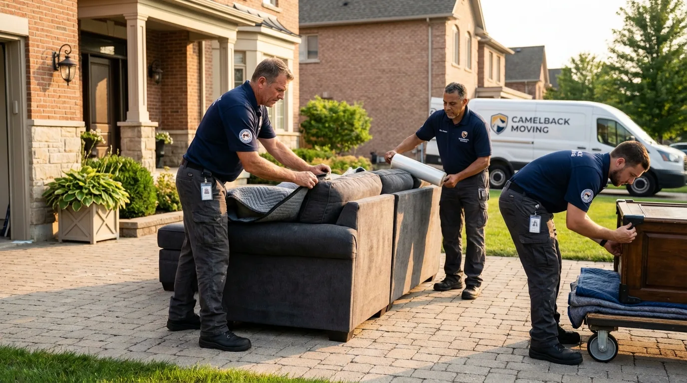 Large estate moving crew wrapping furniture in Platteville, WI